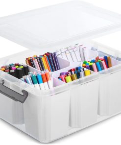 Citylife 17QT Craft Organizers and Storage bins with Lids. Marker Organizer | Clear Plastic. Art Supply Organizer for Markers. Crayons and Crafts. 6 Detachable Inserts. Versatile Stackable. No Assembly